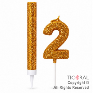 SET BENGALA Y VELA NUMERAL NUMERO 2 CON GIBRE ORO